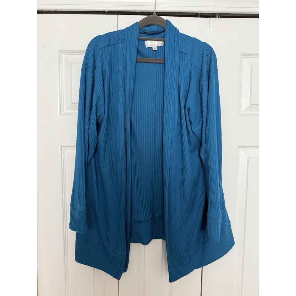 Cuddl Duds Open Front Ribbed Cardigan Womens Size Large Blue Soft Lightweight